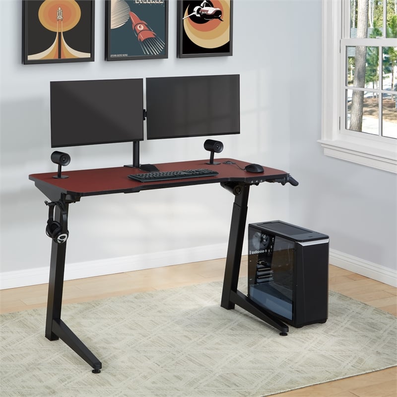 Pemberly Row Contemporary Electric Gaming Desk in Red Engineered Wood