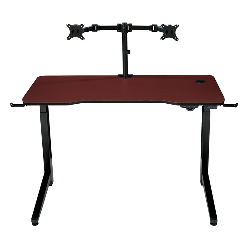 Pemberly Row Contemporary Electric Gaming Desk in Red Engineered Wood