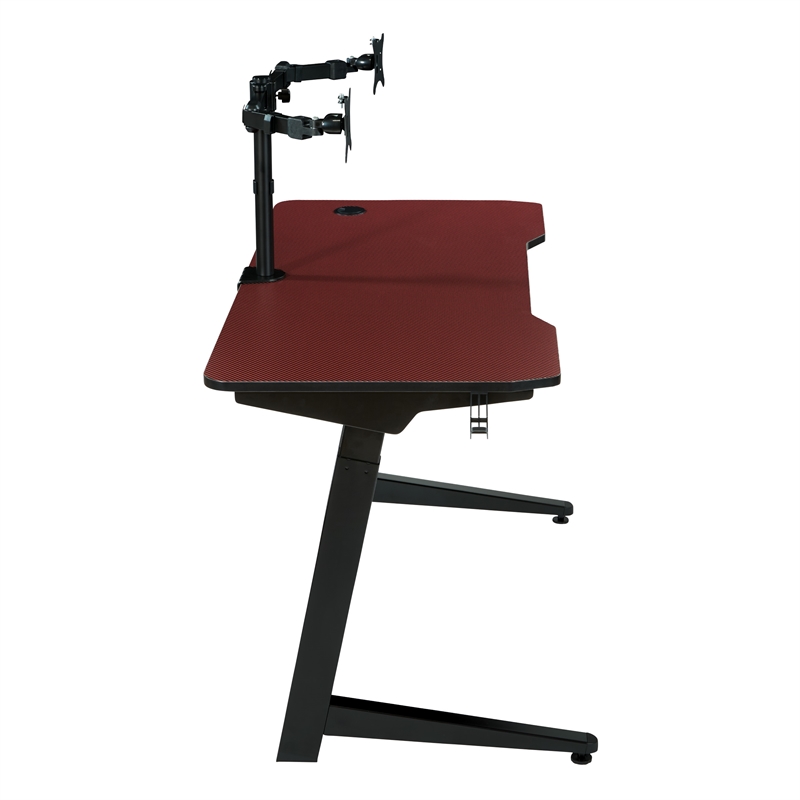 Pemberly Row Contemporary Electric Gaming Desk in Red Engineered Wood