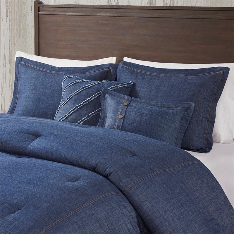 Pemberly Row Contemporary Oversized Denim Comforter Set in Blue