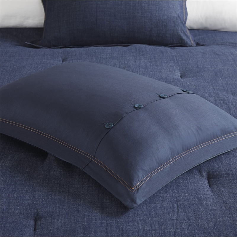 Pemberly Row Contemporary Oversized Denim Comforter Set in Blue