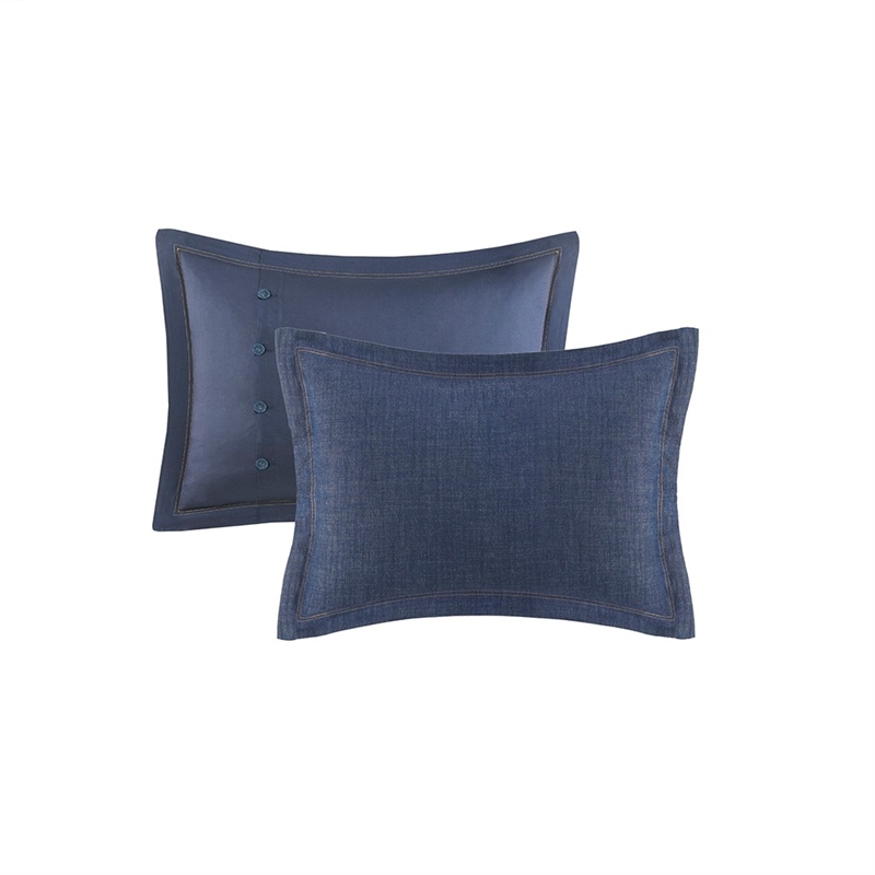 Pemberly Row Contemporary Oversized Denim Comforter Set in Blue