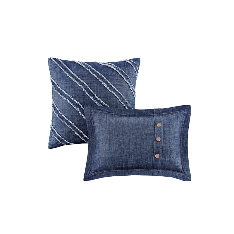 Pemberly Row Contemporary Oversized Denim Comforter Set in Blue
