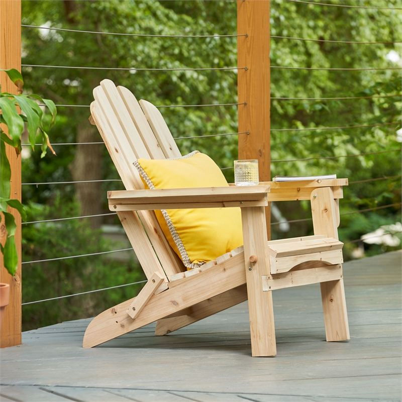 Pemberly Row Traditional Cedar Wood Folding Adirondack Chair in Beige