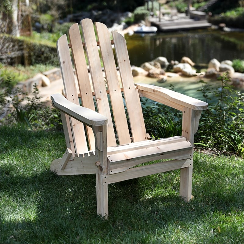 Pemberly Row Traditional Cedar Wood Folding Adirondack Chair in Beige