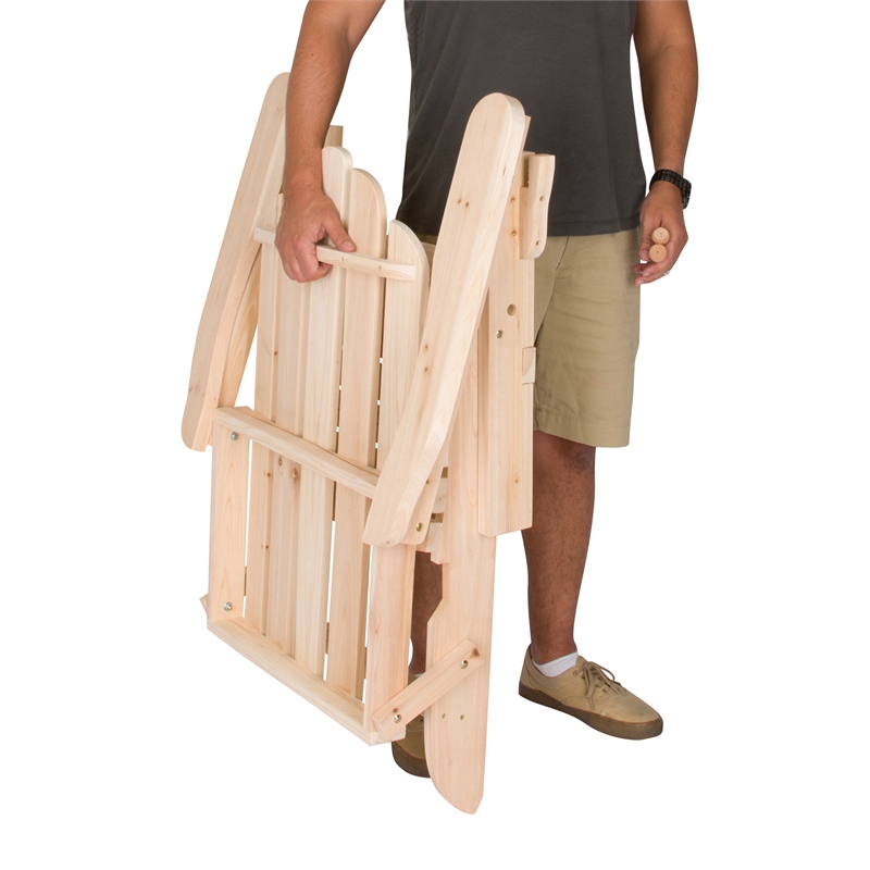 Pemberly Row Traditional Cedar Wood Folding Adirondack Chair in Beige