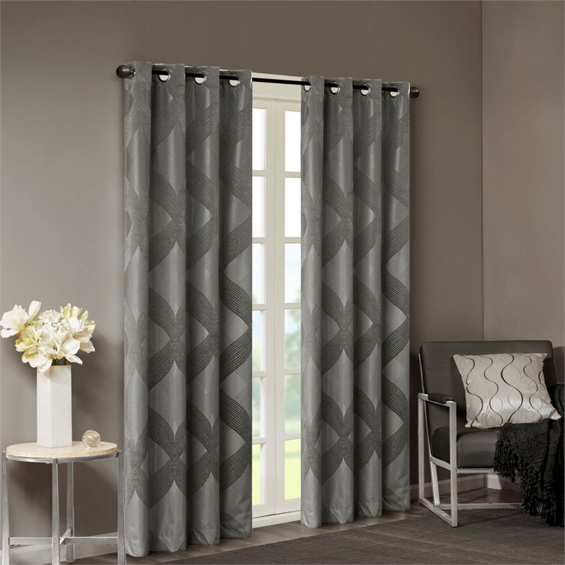 Pemberly Row Ogee Knitted Jacquard Total Blackout Panel in Charcoal