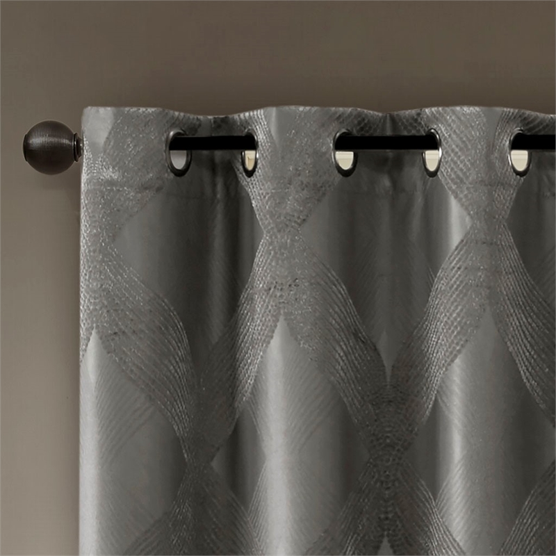 Pemberly Row Ogee Knitted Jacquard Total Blackout Panel in Charcoal