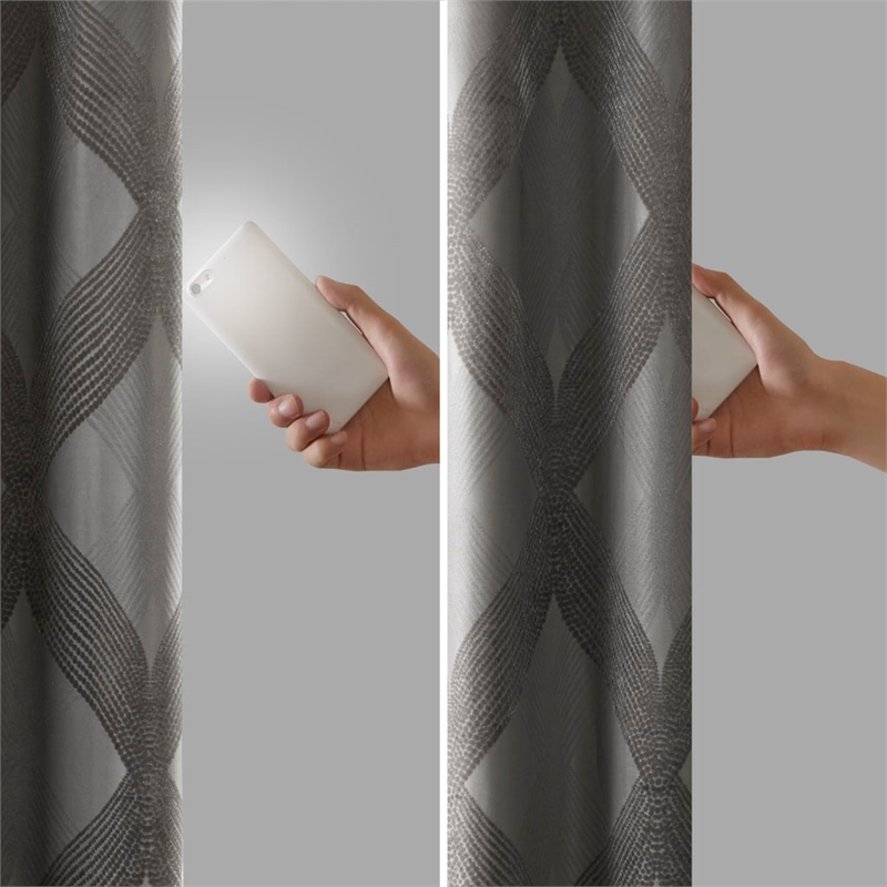 Pemberly Row Ogee Knitted Jacquard Total Blackout Panel in Charcoal