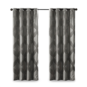 Pemberly Row Ogee Knitted Jacquard Total Blackout Panel in Charcoal