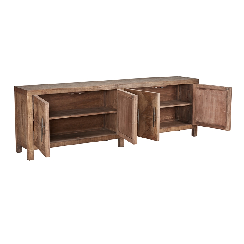 Pemberly Row Contemporary 4-Door Pine Wood Sideboard in Natural Brown