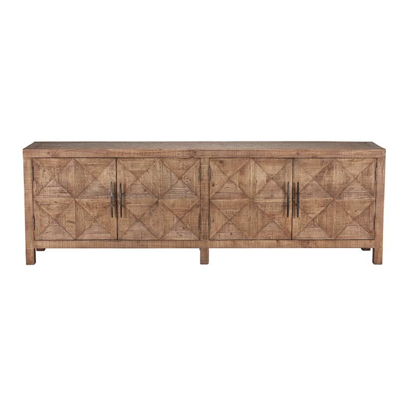 Pemberly Row Contemporary 4-Door Pine Wood Sideboard in Natural Brown