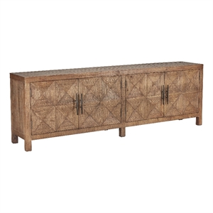 Pemberly Row Contemporary 4-Door Pine Wood Sideboard in Natural Brown