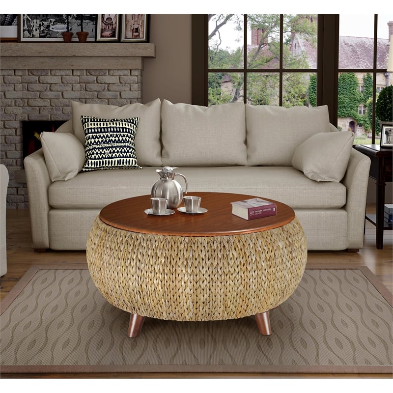 Pemberly Row Round Transitional Wood Coffee Table in Natural