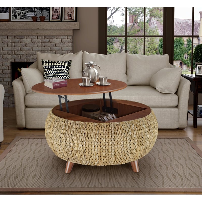 Pemberly Row Round Transitional Wood Coffee Table in Natural