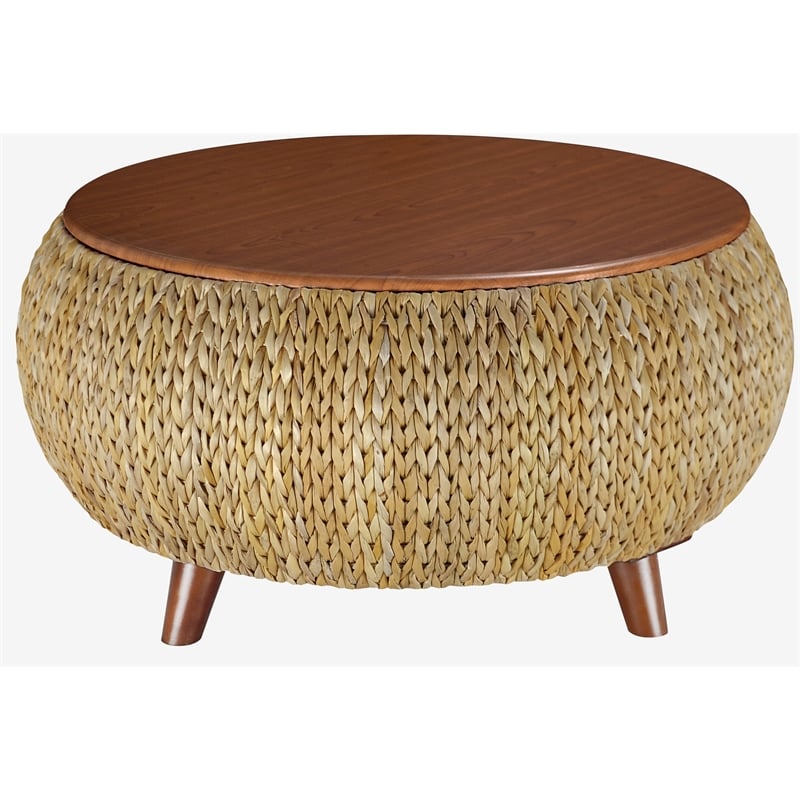 Pemberly Row Round Transitional Wood Coffee Table in Natural