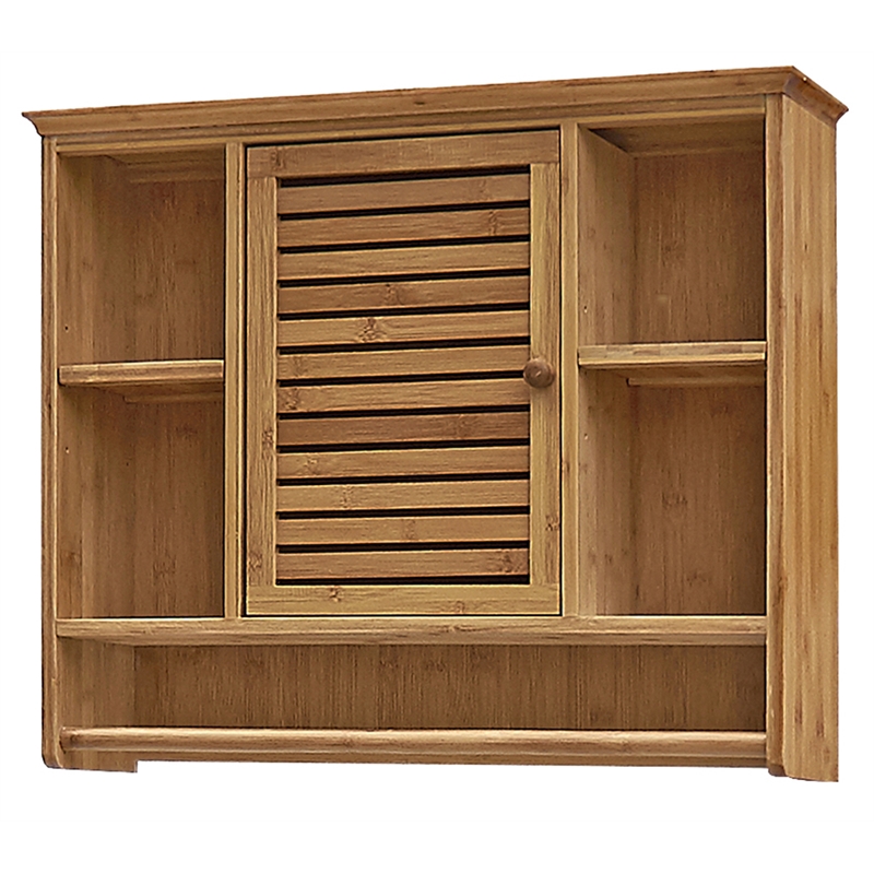 Pemberly Row Natural Spa Transitional Bamboo Compartment Wall Shelf