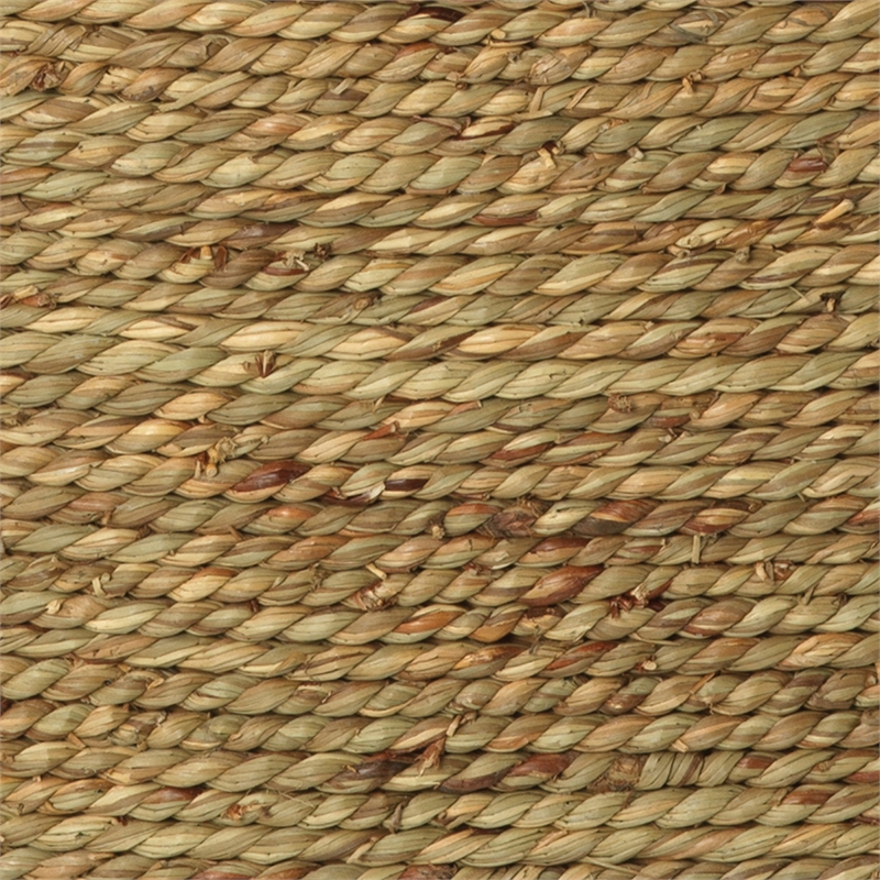 Pemberly Row Round Coastal Rattan & Glass Coffee Table in Natural