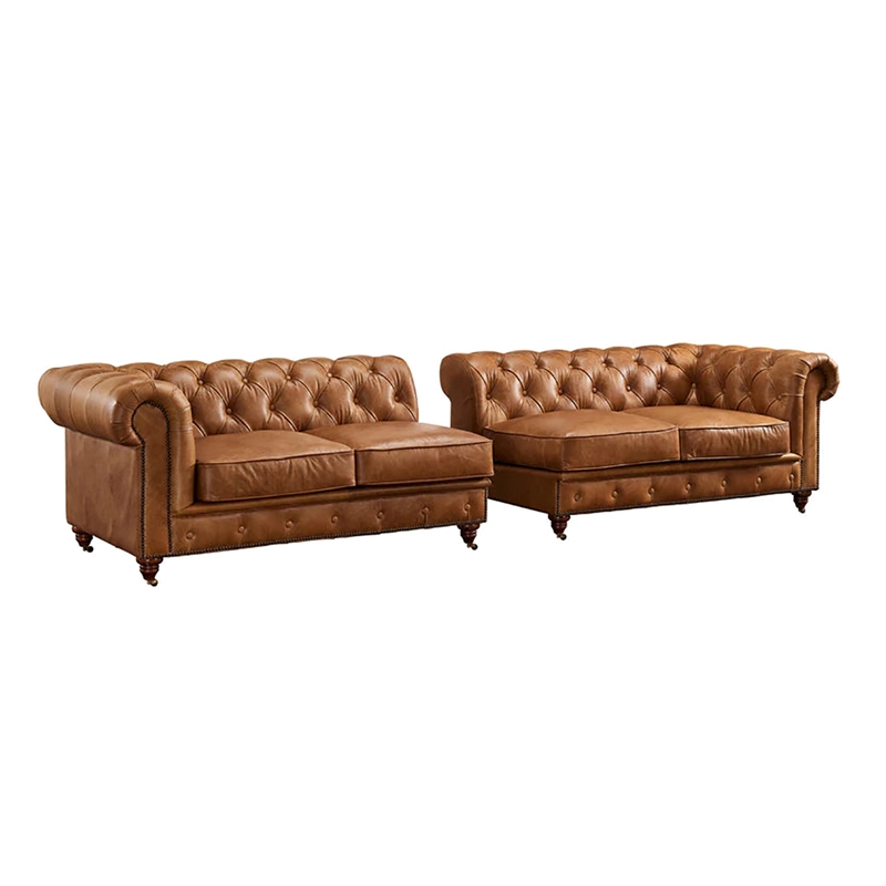 Pemberly Row Top Grain Leather Chesterfield 118