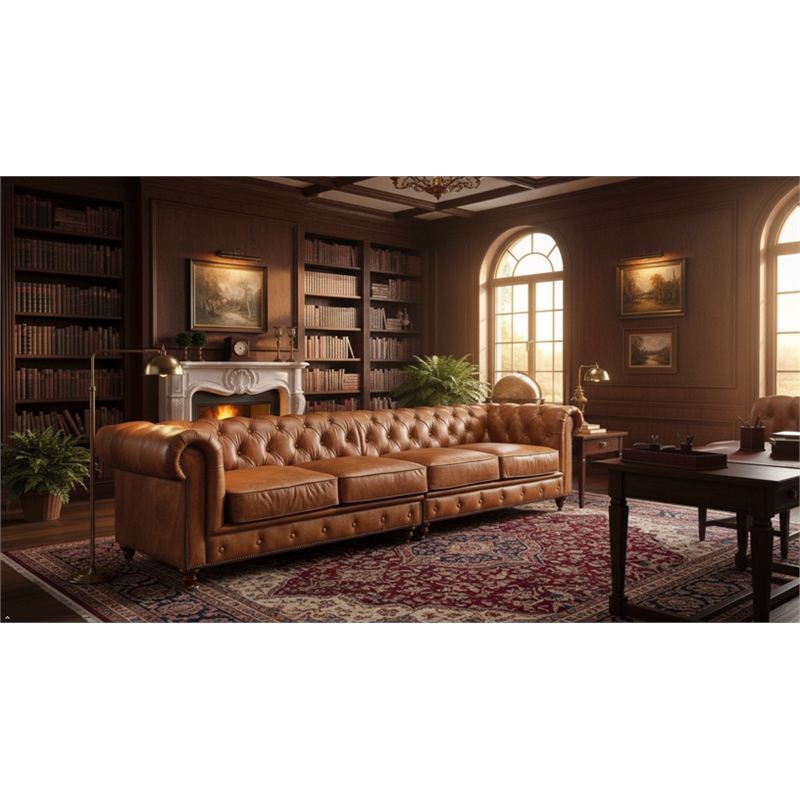 Pemberly Row Top Grain Leather Chesterfield 118