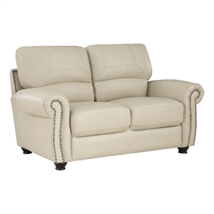 Pemberly Row 21.5&quot Traditional Plywood and Leather Loveseat in Cream