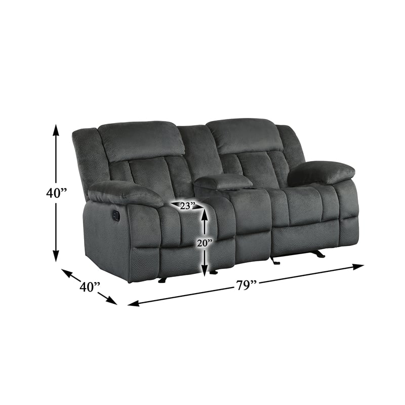 Pemberly Row Microfiber 2-Piece Manual Reclining Sofa Set in Charcoal