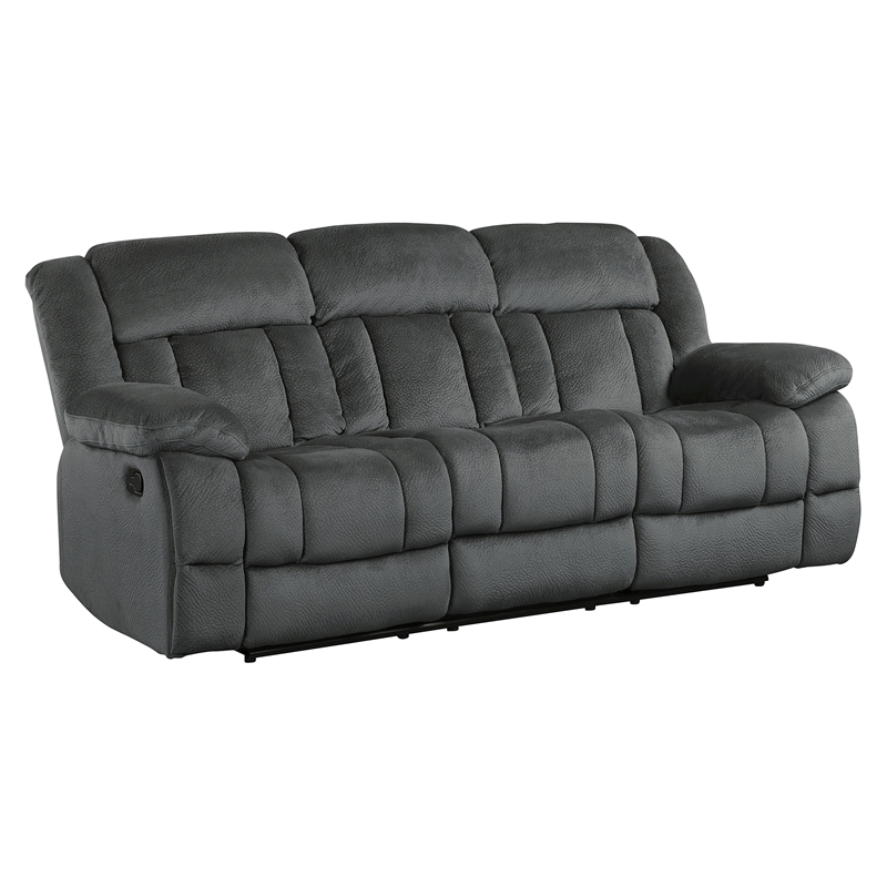 Pemberly Row Microfiber 2-Piece Manual Reclining Sofa Set in Charcoal