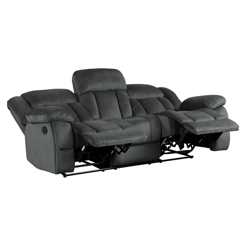 Pemberly Row Microfiber 2-Piece Manual Reclining Sofa Set in Charcoal