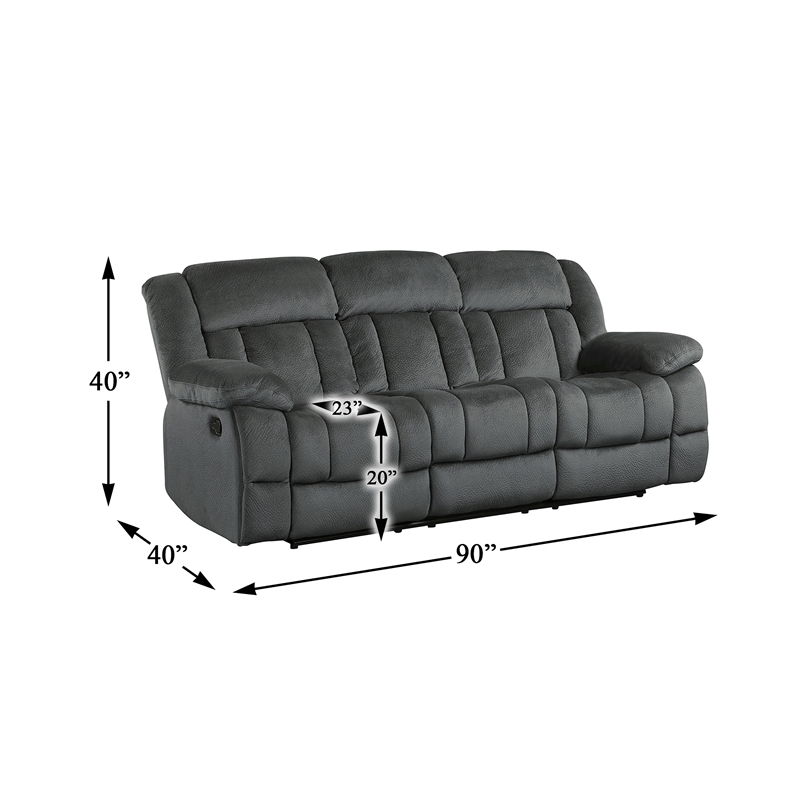 Pemberly Row Microfiber 2-Piece Manual Reclining Sofa Set in Charcoal
