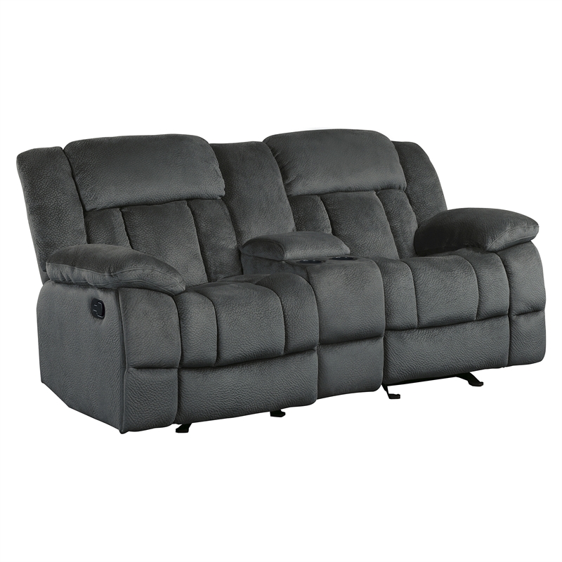 Pemberly Row Microfiber 2-Piece Manual Reclining Sofa Set in Charcoal