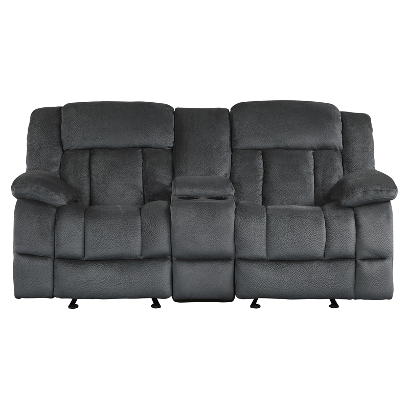 Pemberly Row Microfiber 2-Piece Manual Reclining Sofa Set in Charcoal