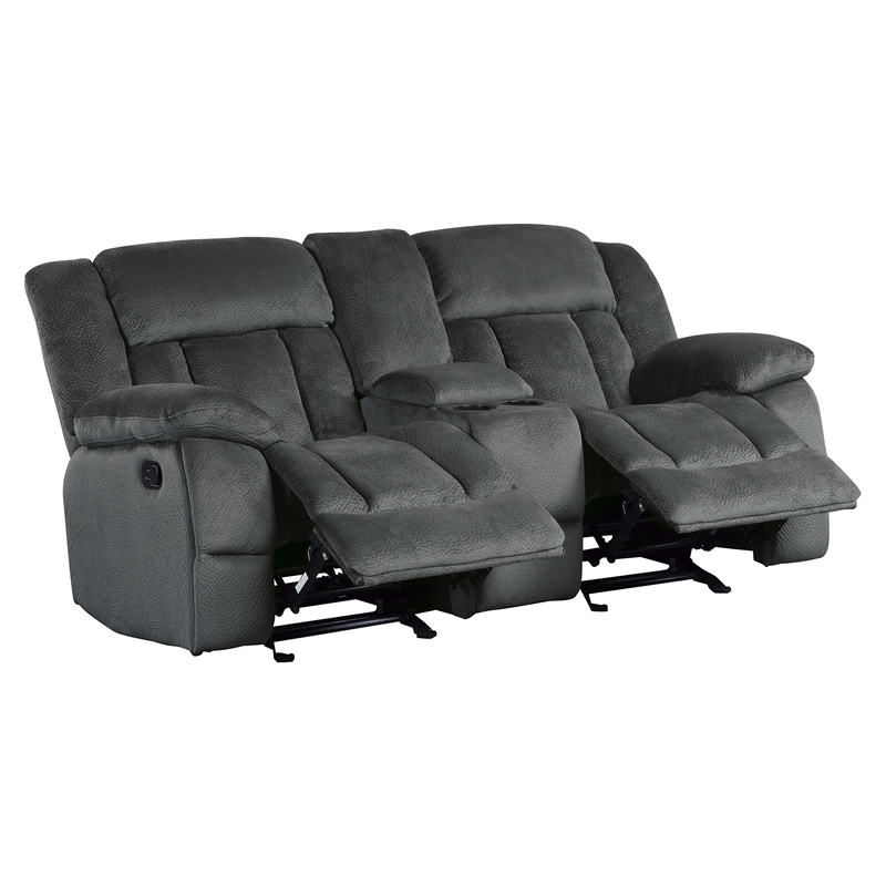 Pemberly Row Microfiber 2-Piece Manual Reclining Sofa Set in Charcoal