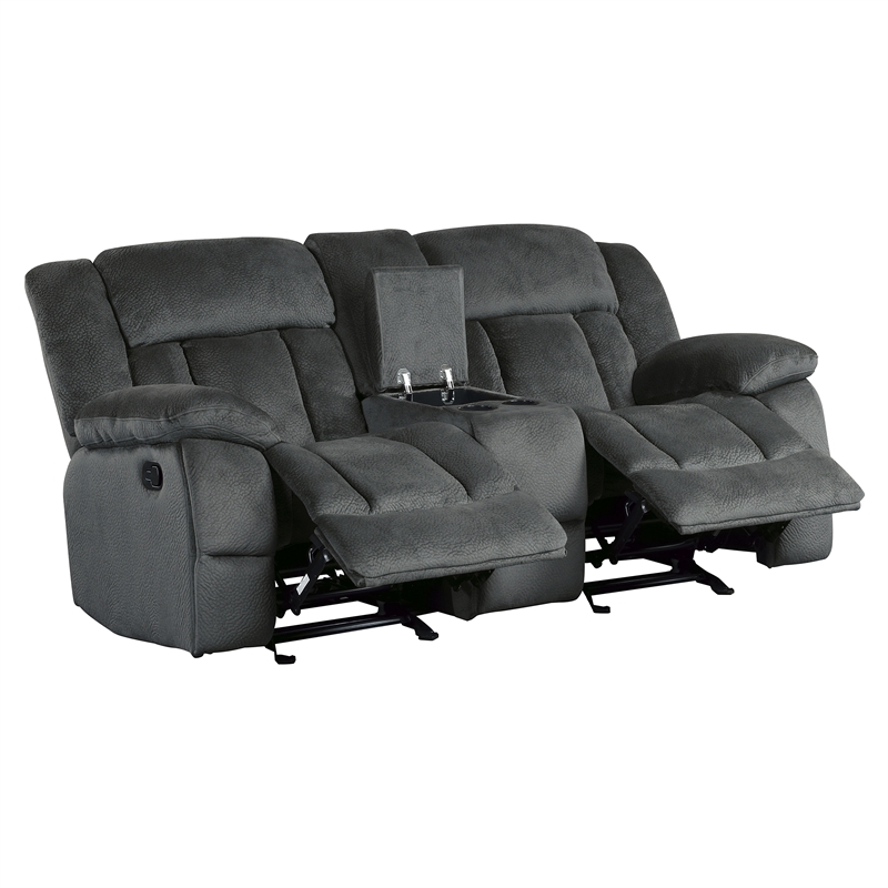Pemberly Row Microfiber 2-Piece Manual Reclining Sofa Set in Charcoal