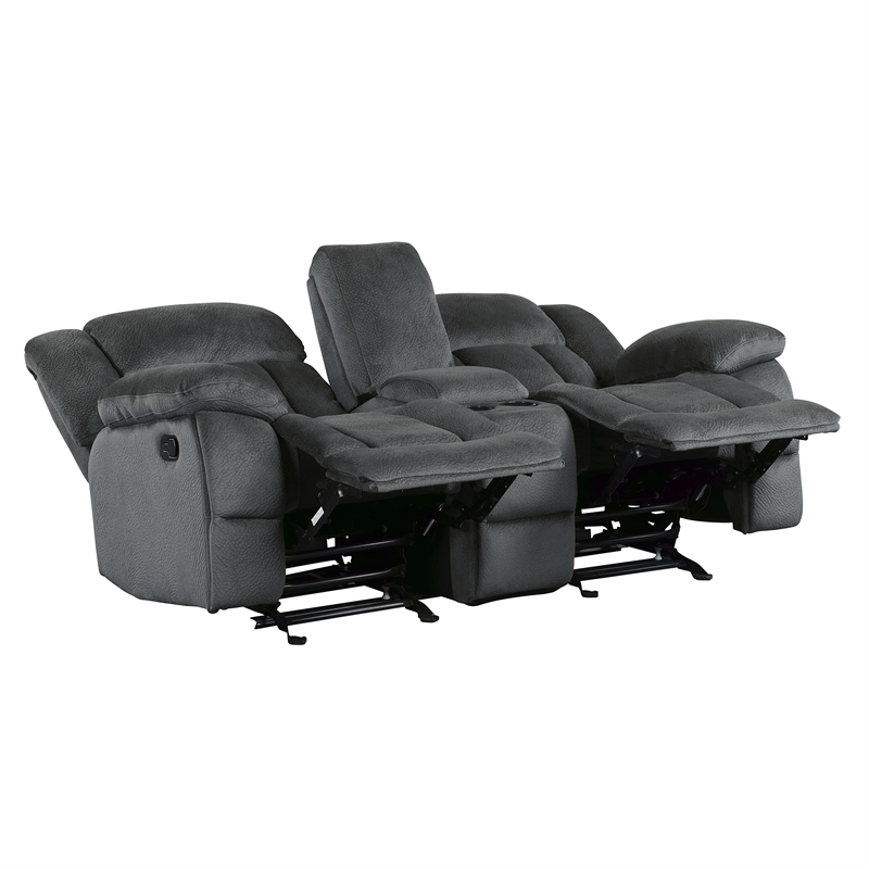 Pemberly Row Microfiber 2-Piece Manual Reclining Sofa Set in Charcoal