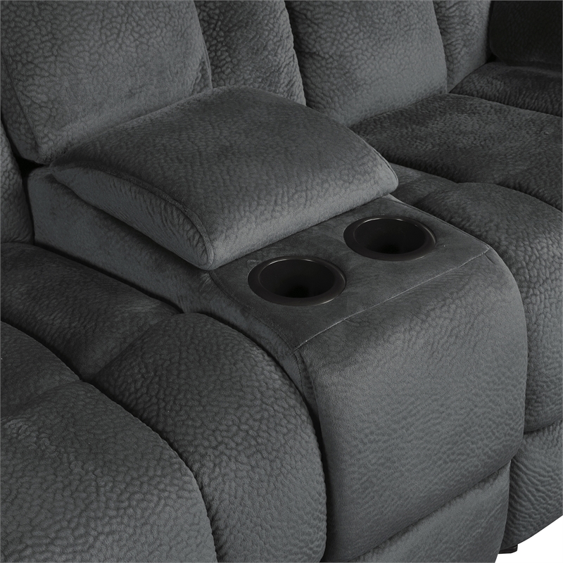 Pemberly Row Microfiber 2-Piece Manual Reclining Sofa Set in Charcoal