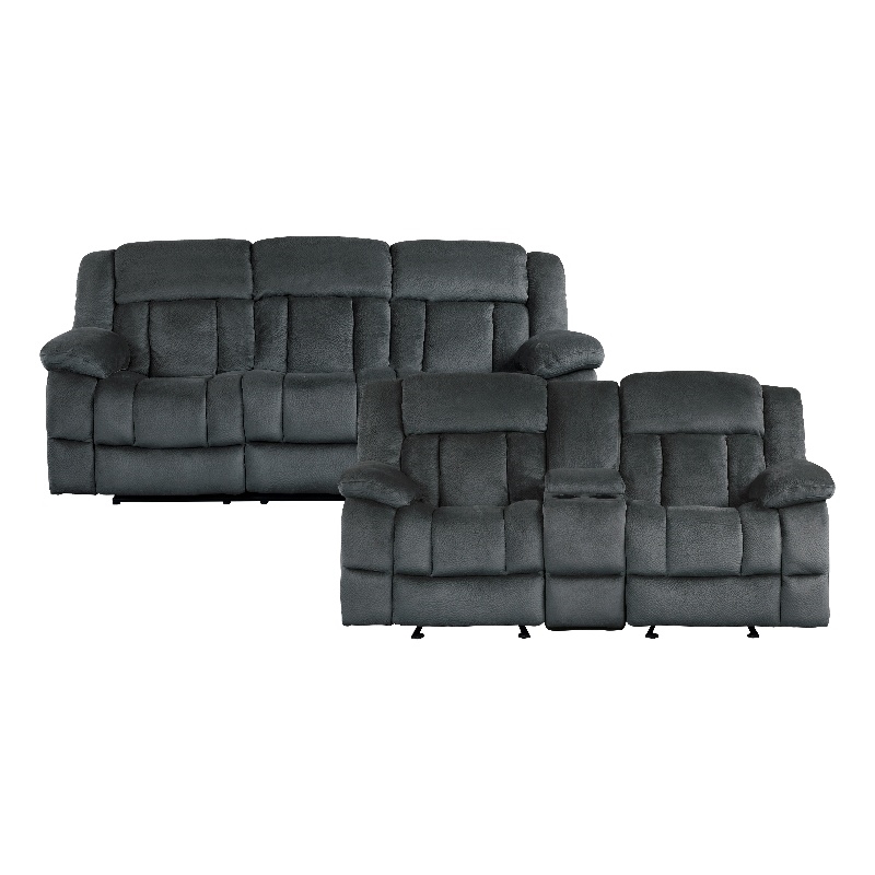 Pemberly Row Microfiber 2-Piece Manual Reclining Sofa Set in Charcoal
