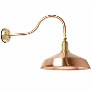 Pemberly Row Metal LED Outdoor Gooseneck Barn Light in Raw Copper