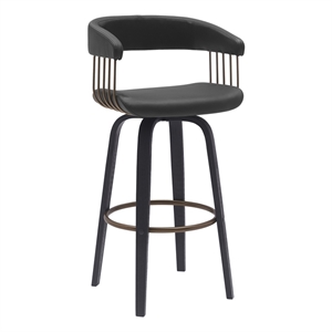 Pemberly Row Contemporary 30.5&quot Wood & Faux Leather Bar Stool in Black