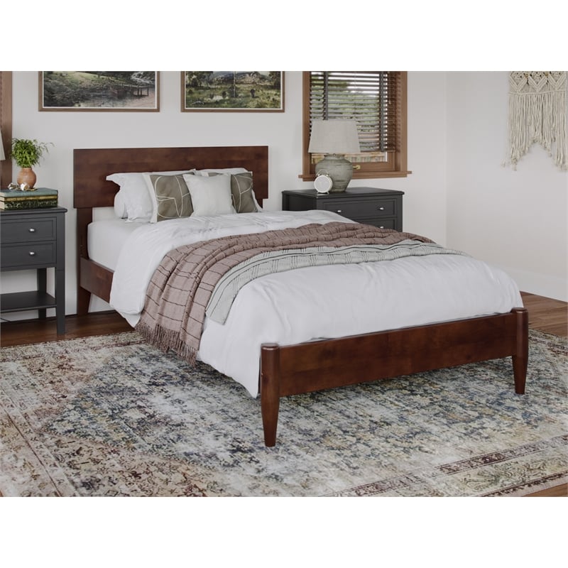 Pemberly Row Twin XL Modern Solid Wood Low Profile Platform Bed in Walnut