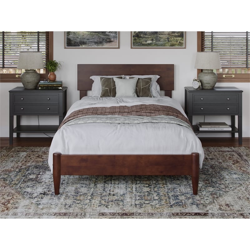 Pemberly Row Twin XL Modern Solid Wood Low Profile Platform Bed in Walnut