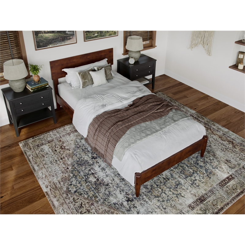 Pemberly Row Twin XL Modern Solid Wood Low Profile Platform Bed in Walnut