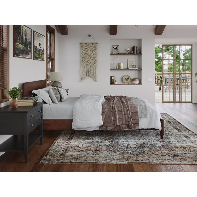 Pemberly Row Twin XL Modern Solid Wood Low Profile Platform Bed in Walnut
