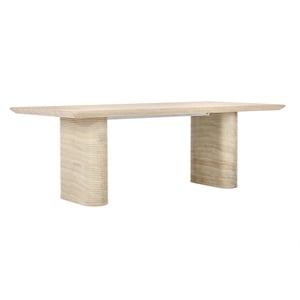 Pemberly Row 87&quot Travertine Beige Stripped Stone Outdoor Dining Table