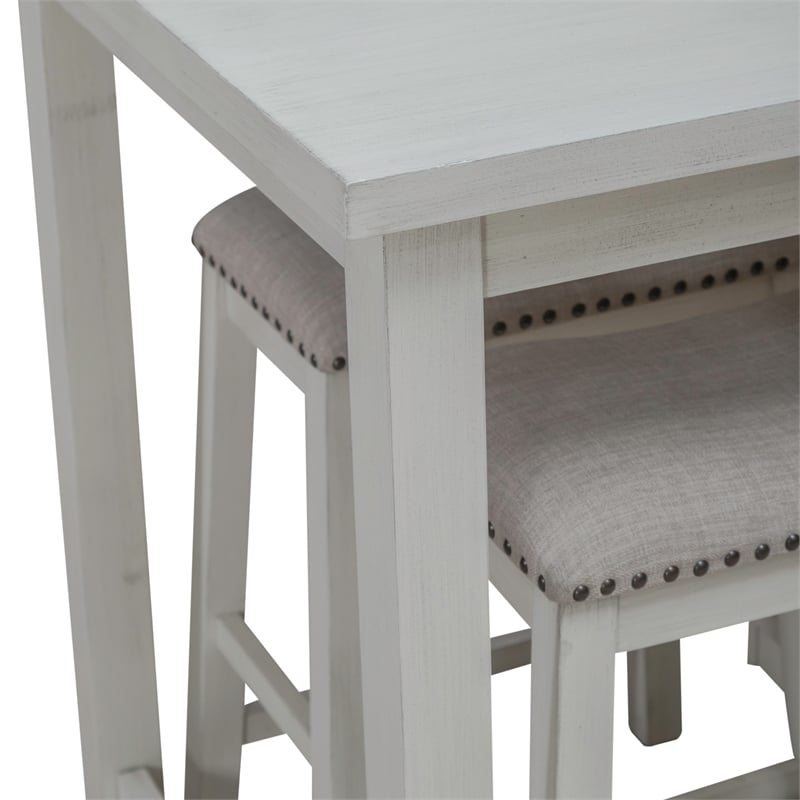 Pemberly Row Contemporary 3 Piece Wood Counter Set in White Finish