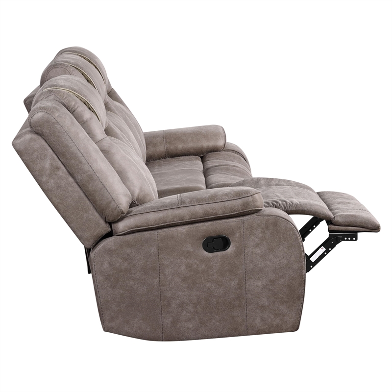 Pemberly Row Traditional Microfiber Reclining Sofa in Taupe Finish