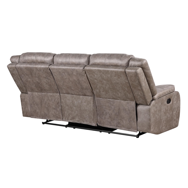 Pemberly Row Traditional Microfiber Reclining Sofa in Taupe Finish