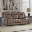 Pemberly Row Traditional Microfiber Reclining Sofa in Taupe Finish