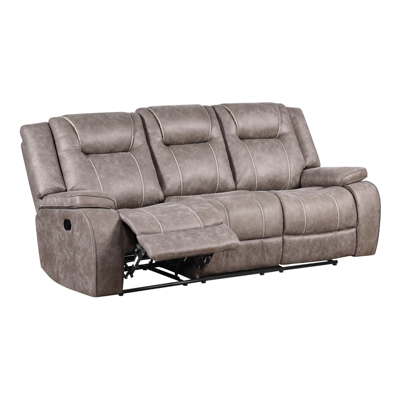 Pemberly Row Traditional Microfiber Reclining Sofa in Taupe Finish