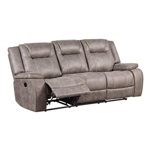 pemberly row traditional microfiber reclining sofa in taupe finish