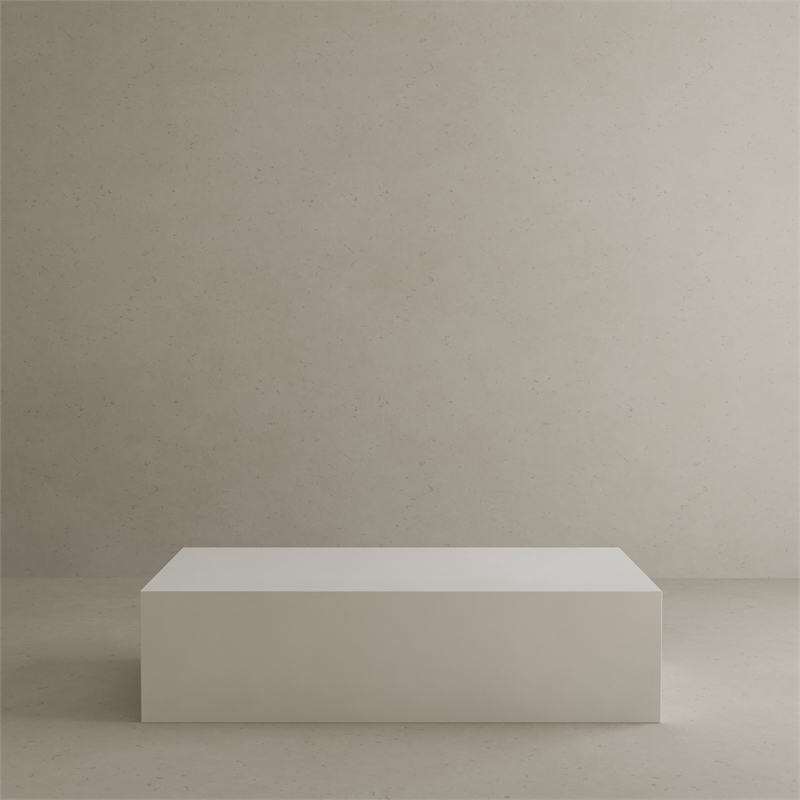 Pemberly Row Contemporary Stone Coffee Table in Ivory Finish